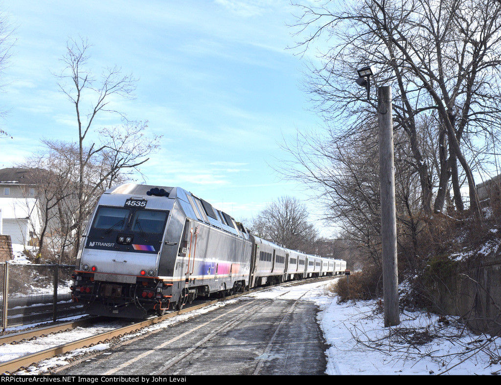 NJT ALP-45A # 4535 shoving Train # 1714 out of Kingsland Station toward its next stop of Secaucus Jct